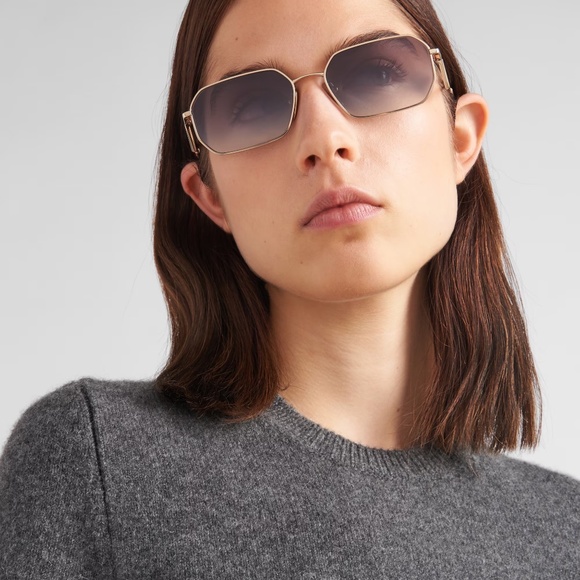 BRAND NEW in BOX Prada Symbole Sunglasses white triangle logo pale gold frame! - Picture 5 of 15